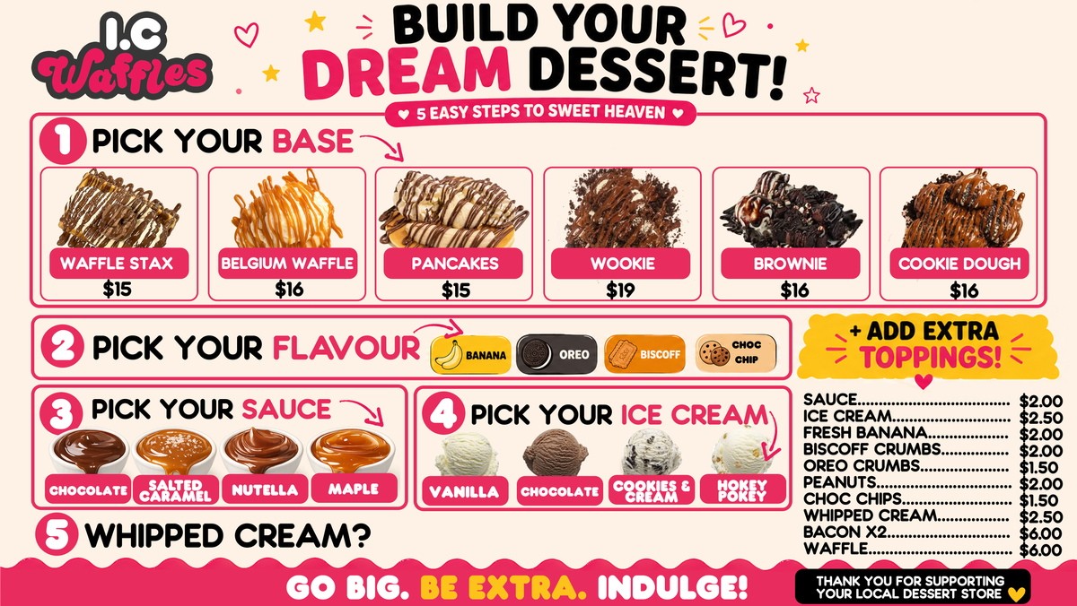 Ic Menu Send Menu | I.C Waffles | Tauranga | New Zealand