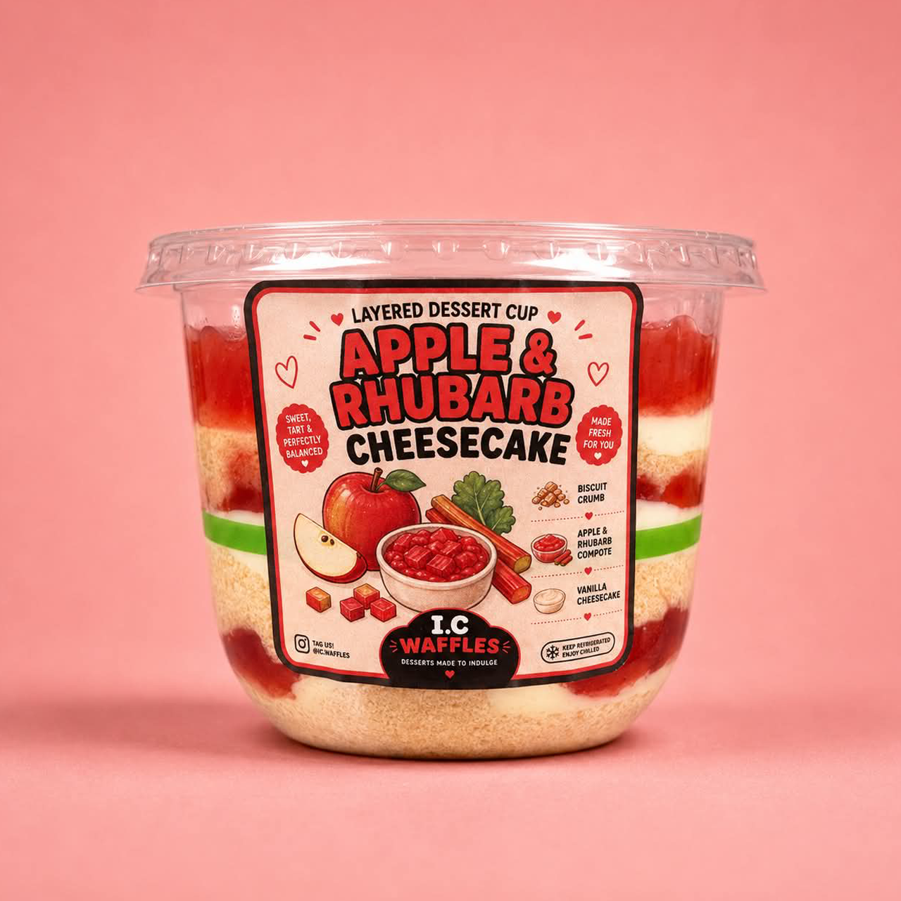 Apple & Rhubarb Layered Cheesecake Pot